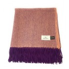 100% Wool Blanket/Throw/Rug - Peach & Purple Herringbone